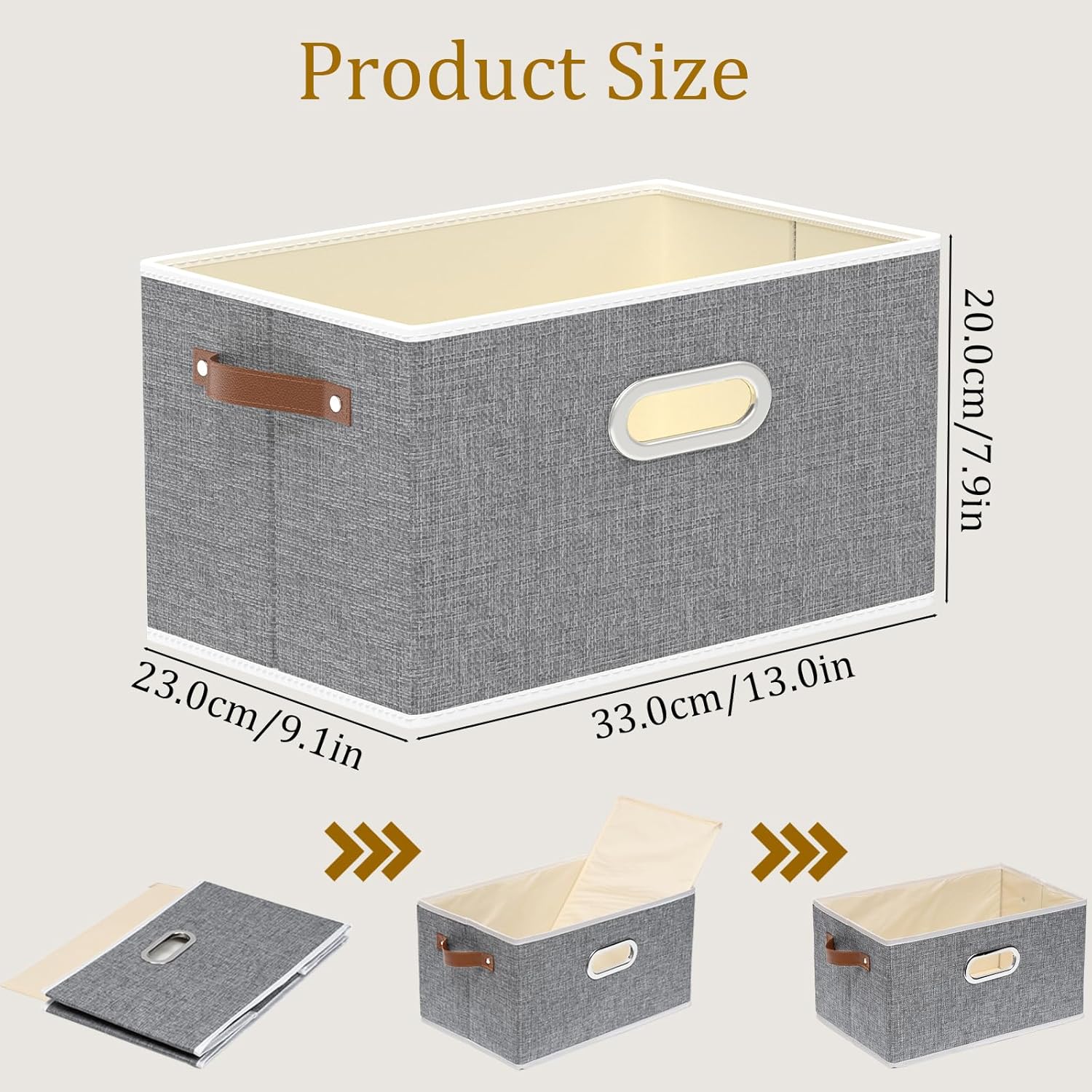 Yawinhe Fabric Storage Baskets, Foldable Closet Organizer for Shelves, Large Boxes with 3 Handles, Canvas Bins for Clothes, Grey, 12.99''Lx9.05''Wx7.87''H, 6-Pack