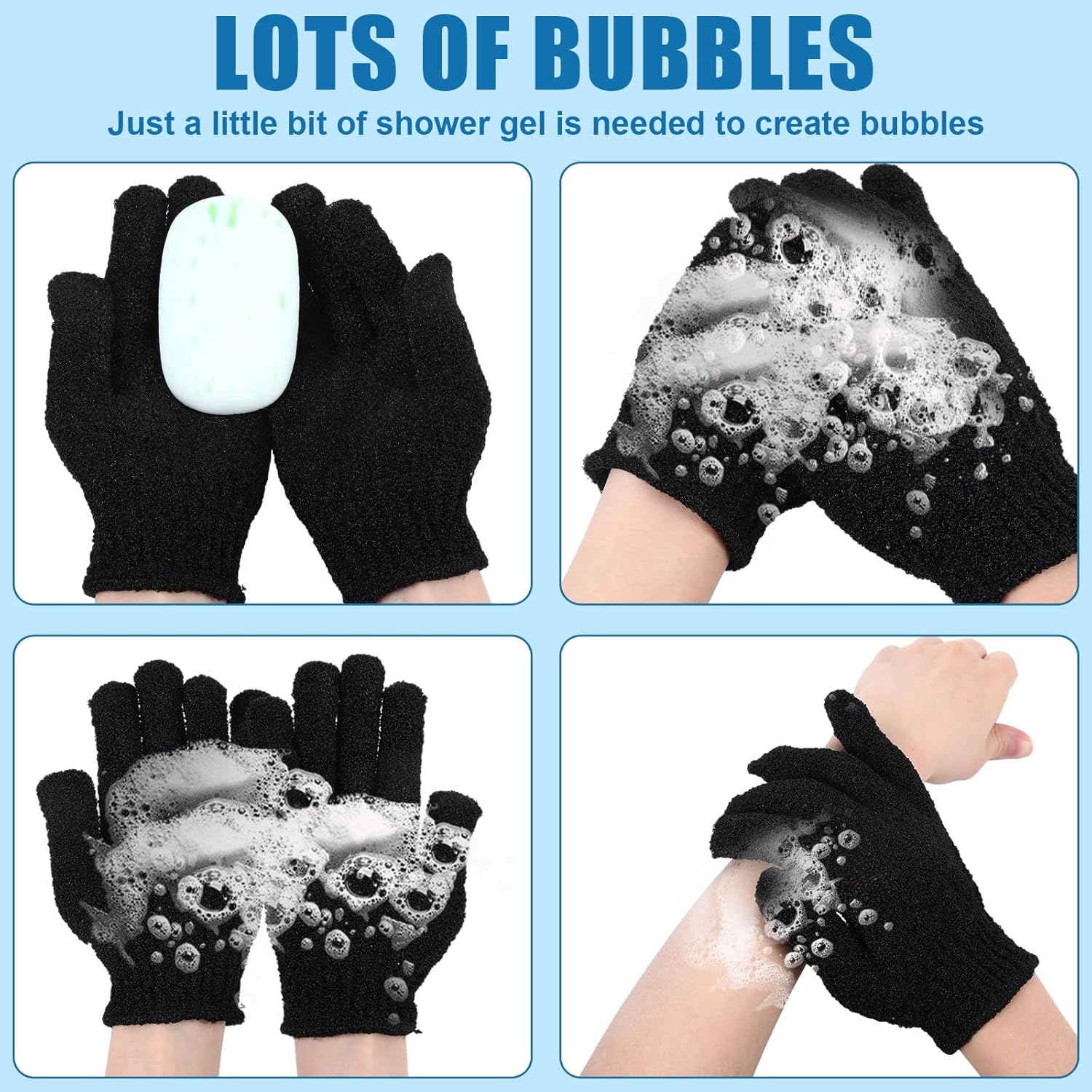 60Pcs Exfoliating Gloves Bulk, Exfoliating Body Scrubber Glove Exfoliator for Body Scrub Mitt, Bath Gloves for Shower Exfoliating Shower Gloves for Women Bathing Accessories(Black)