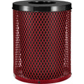 Global Industrial Outdoor Diamond Steel Trash Can with Flat Lid and Plastic Liner, 36 Gallon Capacity, Red, Thermoplastic Coating, 23-1/2" Diameter, 30" H
