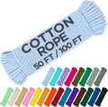 TECEUM Cotton Rope 3/16” (5 mm) – 50 FT – Strong All-Purpose Braided Rope – Natural Cotton – for Crafting, Сamping, Clothes Line, DIY, Indoor & Outdoor Use – Baby Blue