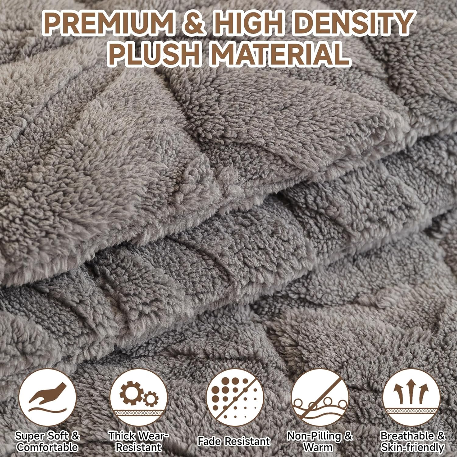 OTOB Plush Couch Cover for Dogs Washable, Non Slip Fuzzy Soft Armrest Backrest Sofa Slipcovers Geometric Jacquard Pet Friendly Couch Covers Protector All Season, 1 Piece (Gray, 27.6"x27.6")