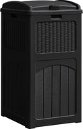 YESHOMY 33 Gallon Resin Outdoor Trash Can with Lid, Hideaway Waterproof Patio Garbage Bin, Black