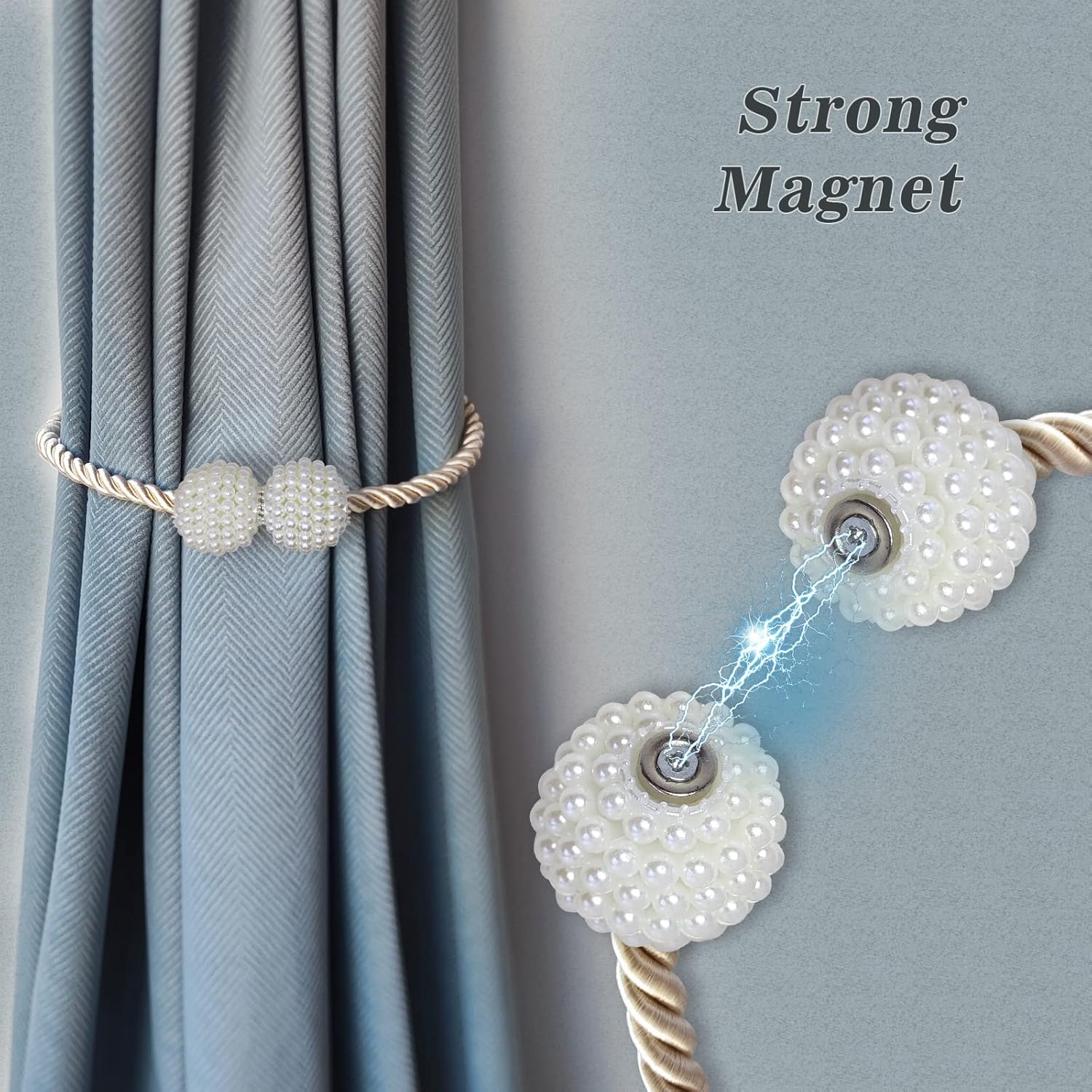 Hion Magnetic Curtain Tiebacks Beige 2pcs, Curtain Tiebacks Buckles Holdbacks Holders Hooks Clip for Home Bedroom Office Decorative Curtain