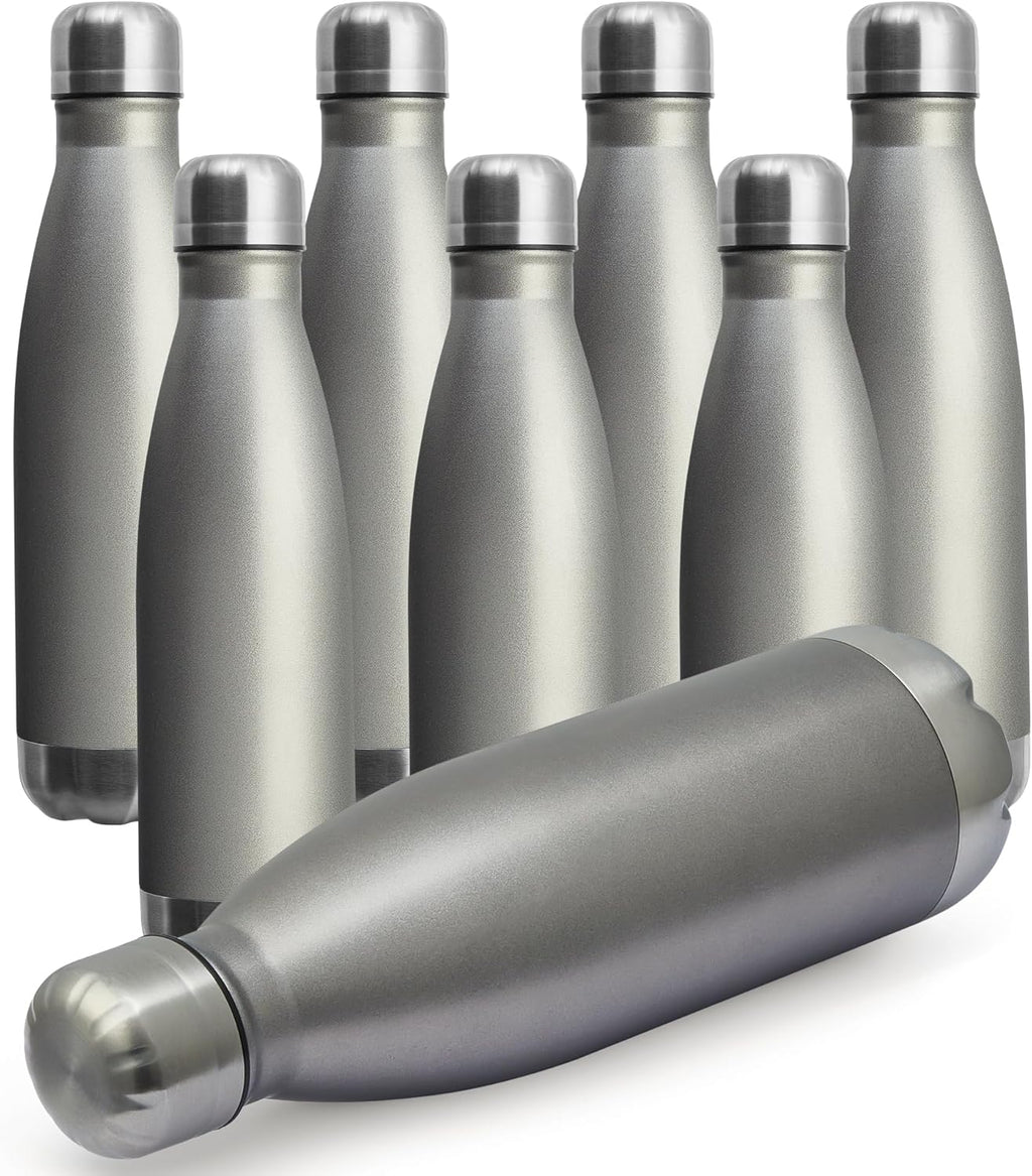 MEWAY 17oz Sport Water Bottle 8 Pack Vacuum Insulated Stainless Steel Leak-Proof Double Wall Cola Shape Water Bottle,Keep Drinks Hot & Cold (Cold Gray,8 Pack)