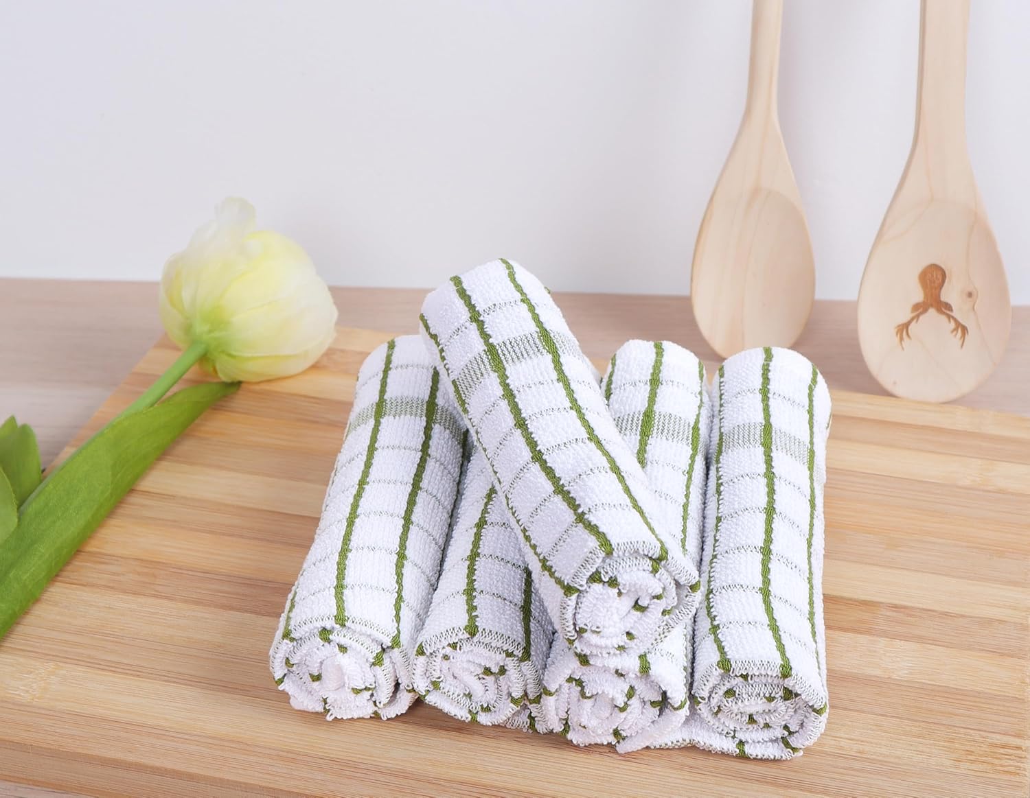 AMOUR INFINI Kitchen Dish Cloths Set of 8 - Ultra Soft, Highly Absorbent, Quick-Drying Terry Cotton Dishcloths 12"x12" Inch Wash & Cleaning Cloths for Kitchen & Dishwashing (Green)