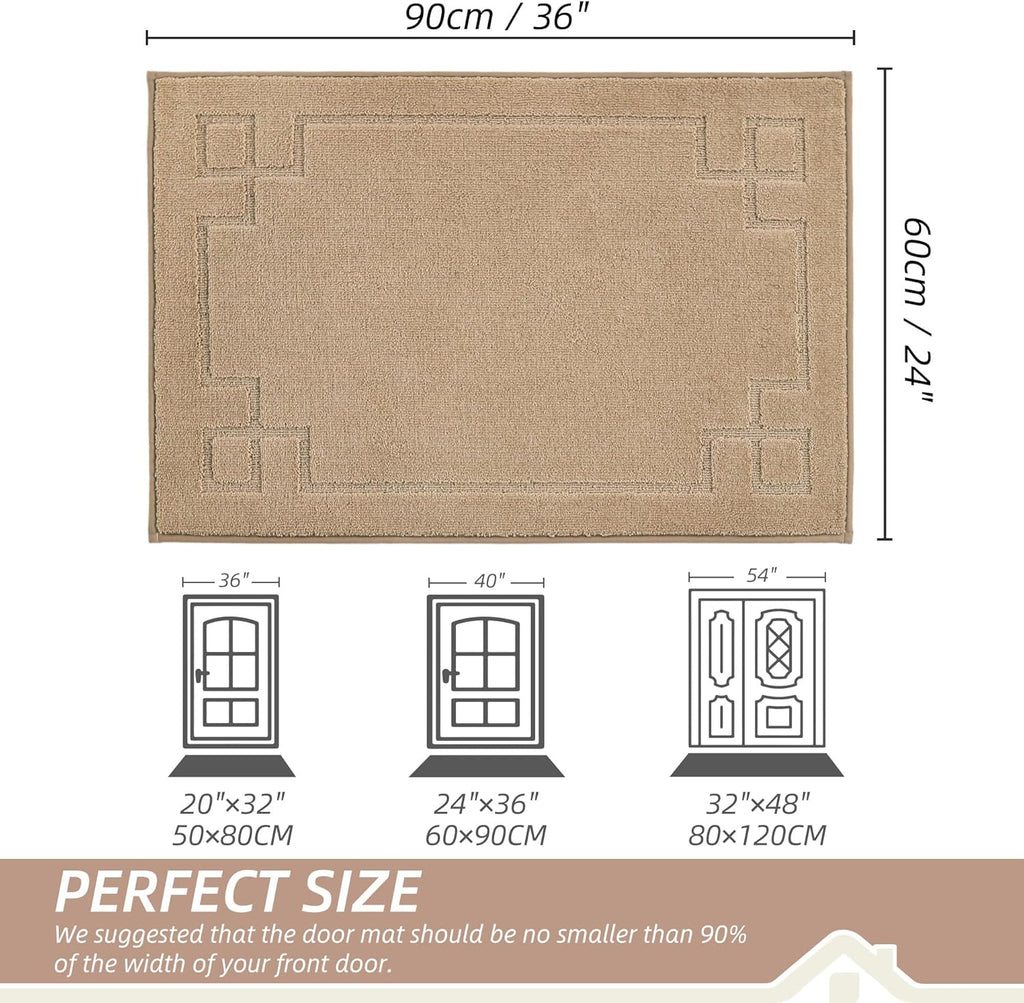 BEQHAUSE Door Mat 24" x 36", Non-Slip Door Mats Indoor Entryway Rugs Washable Low-Profile Absorbent and Stain Resist Floor Mats, Dog Door Mat for Front Back Door, Muddy Wet Shoes & Paws, Beige