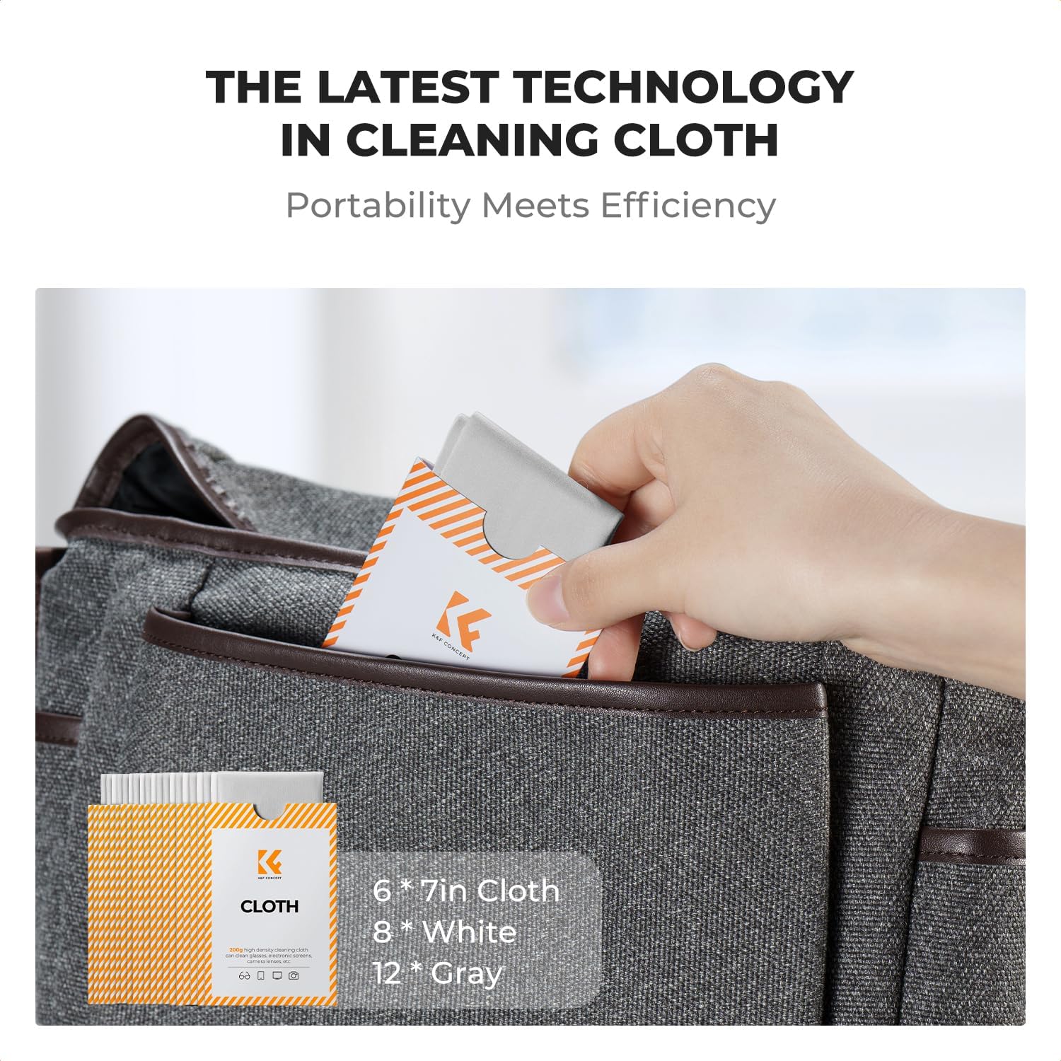 K&F Concept 20 Pack Lens Cleaning Cloth | Microfiber Cleaning Cloth | Camera Lens Cleaner | Camera Lens, Glasses, VR/AR Headset, and Screen Cleaning | White & Grey