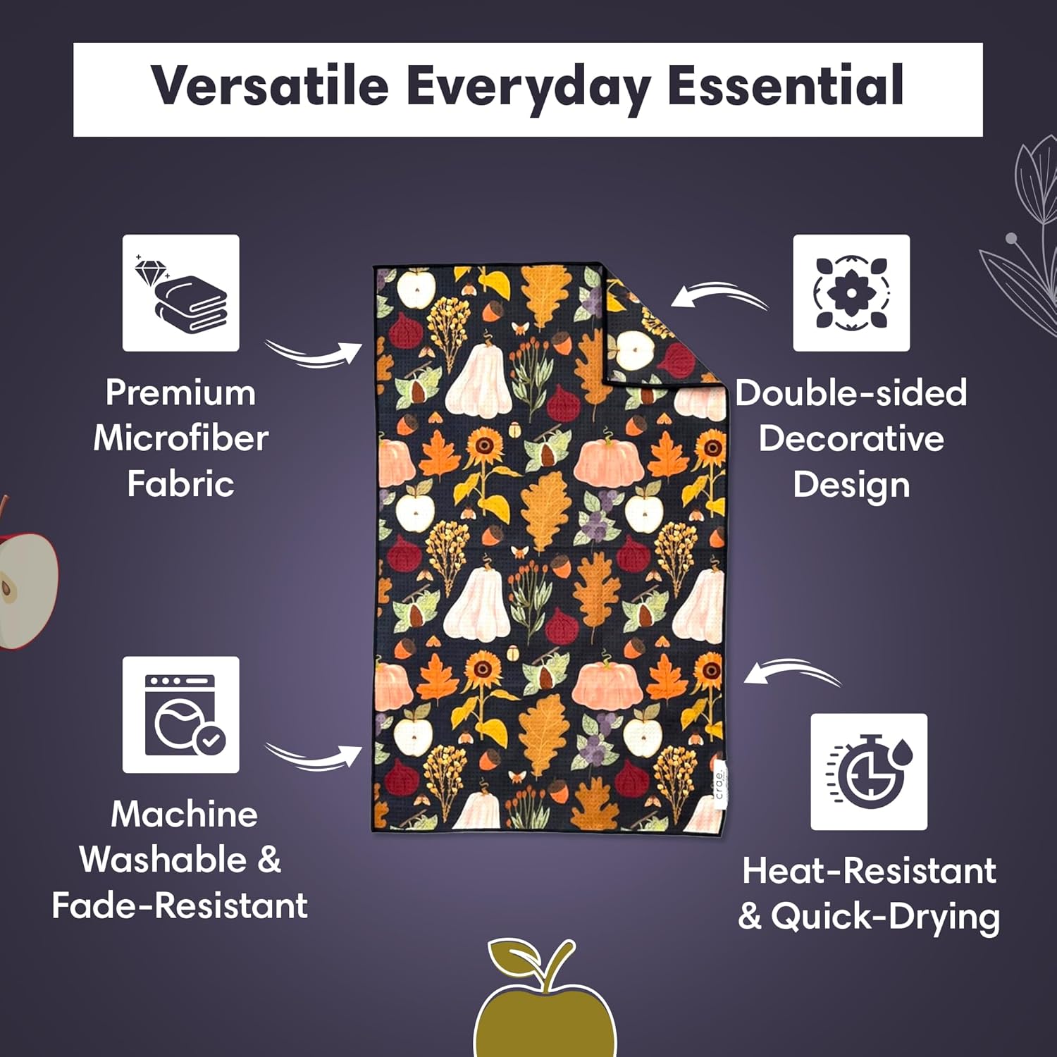 Microfiber Hand Towel & Washcloth Set of 2 - Double-Sided, Waffle Weave, Super Absorbent, Lint-Free, Fast Drying - Jonny & Gather Pattern for Bathroom, Kitchen, Car, and Window Cleaning