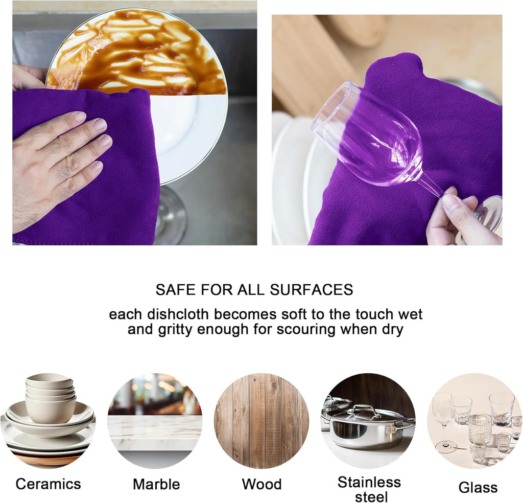kimteny 13x28 Inches Kitchen Cloth Dish Towels, 400 GSM Premium Dishcloths, Super Absorbent Coral Velvet Microfiber Cleaning Cloths, Fast Drying Rags for Washing Dishes (8 Pack, Purple)