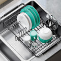 Dish Drying Rack in Sink - Expandable (14.5''-18''L) Over The Sink Dish Rack with Utensil Holder, Space-Saving Dish Drainer for Kitchen Counter, 1 Piece, Matte Black