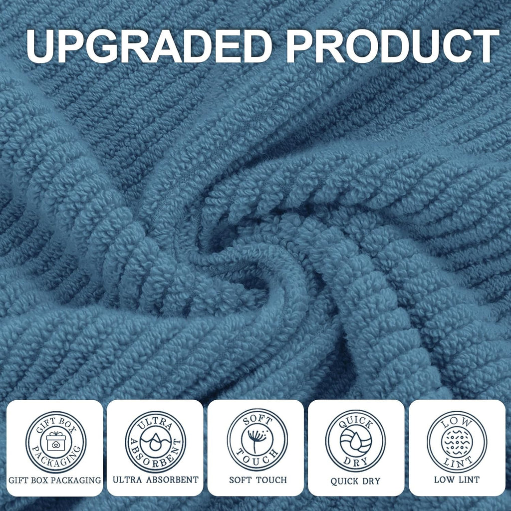VOOVA & MOVAS Blue Towels Bathroom Sets, 100% Cotton | Lightweight | Soft | Quick Dry | Thick, Towel Set of 6, 2 Large Bath 30"x56", 2 Hand 18"x28", 2 Wash Cloths 13"x13", Denim Blue Towel Gift