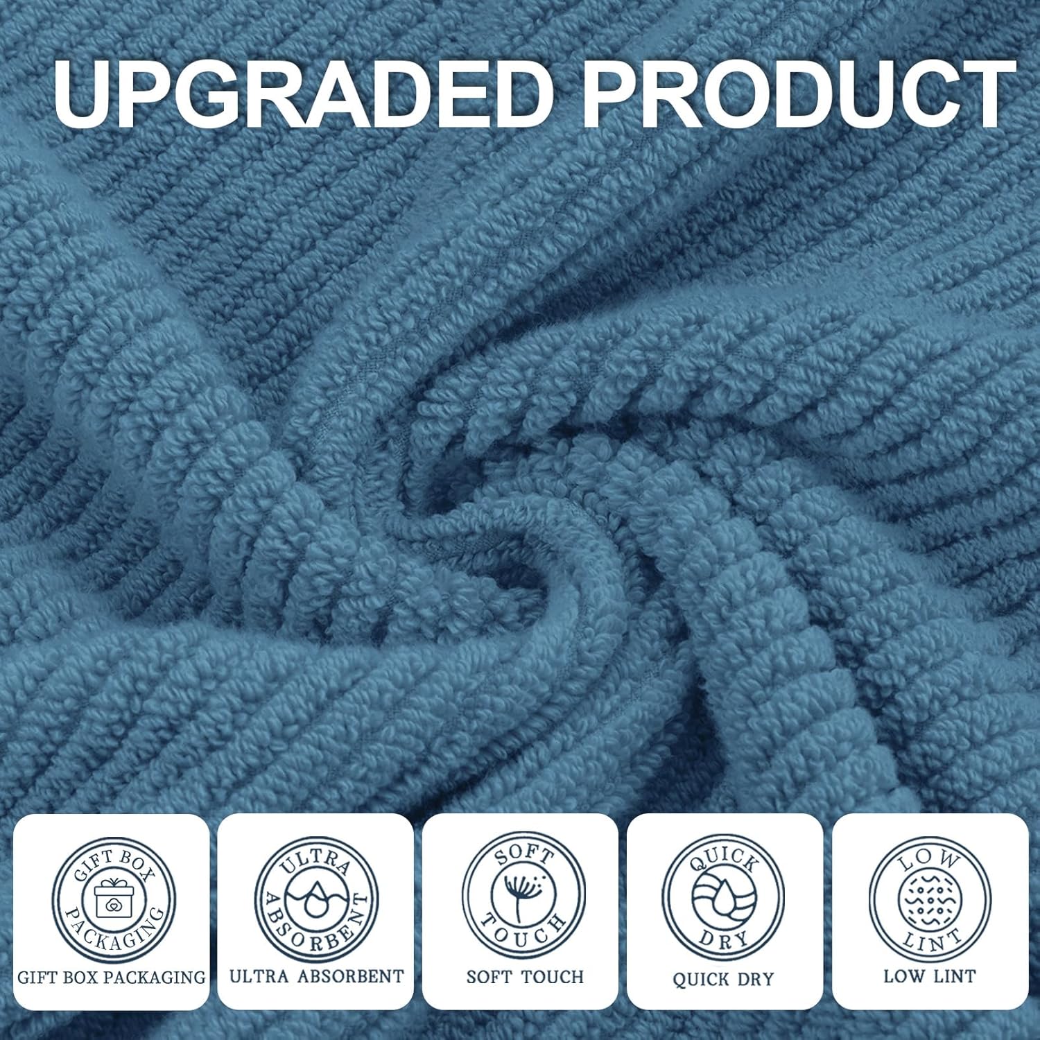 VOOVA & MOVAS Blue Towels Bathroom Sets, 100% Cotton | Lightweight | Soft | Quick Dry | Thick, Towel Set of 6, 2 Large Bath 30"x56", 2 Hand 18"x28", 2 Wash Cloths 13"x13", Denim Blue Towel Gift