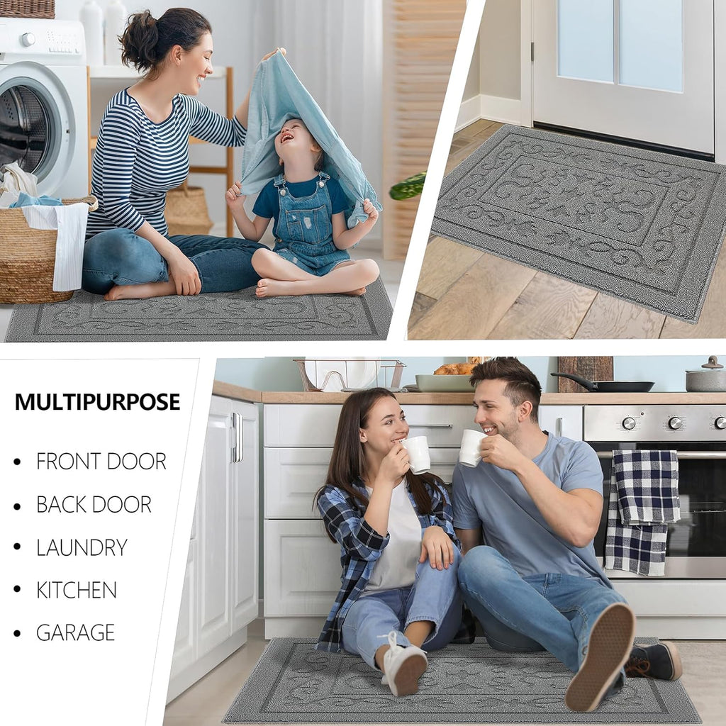 FONEYI Indoor Door Mat 20" x 32", Dirt Trapper Door Mats Non-Slip Entryway Rugs Washable, Absorbent Resist Dirt Welcome Mat, Low Profile Inside Floor Mats for Front Back Door and Entryway, Light Grey