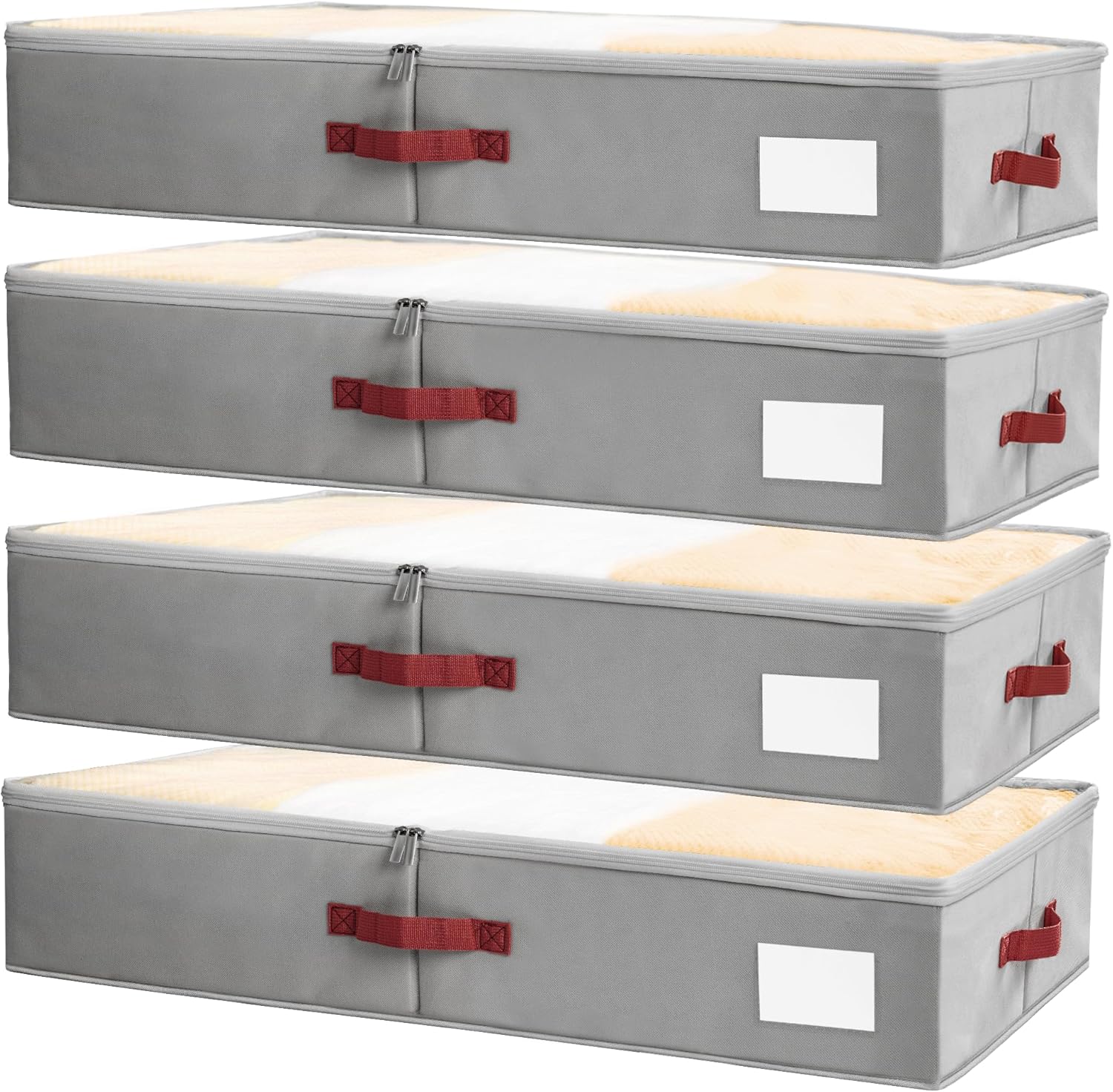 Criusia Under Bed Storage Bins with Clear PVC Lids – 4 Pack Large Underbed Organizers with Heavy-Duty Handles, Reinforced with 800G PP Panels & 80G Non-Woven Fabric – Waterproof & Foldable, Gery
