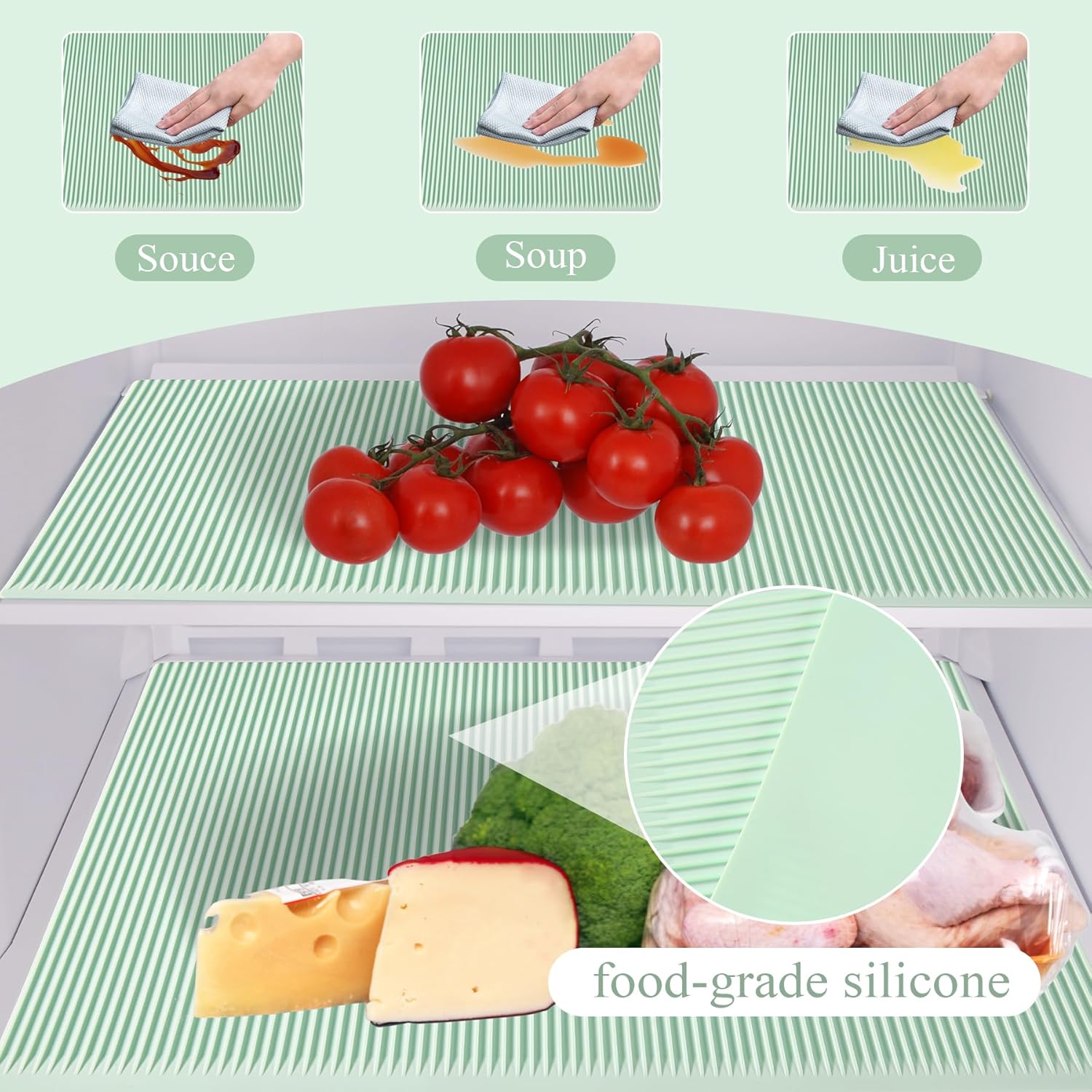 Non-Slip Silicone Refrigerator Liners for Shelves, Reusable Washable Fridge Shelf Drawer Liners, Cuttable Waterproof Oilproof Fridge Liner for Glass Shelve Kitchen Cabinet Drawer Mats (Green, 1 Pack)
