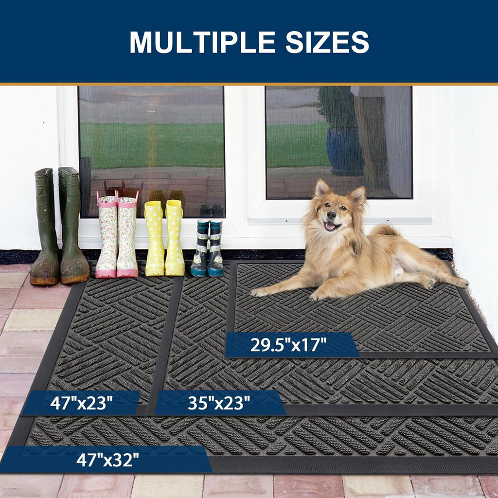 Smiry Front Door Mat Outside Entrance, Heavy Duty Outdoor Indoor Natural Rubber Doormat, Non Slip, Trap Dirt and Moisture, Easy Clean, Low Profile Patio Porch Entryway Mat, 71x23, Grey