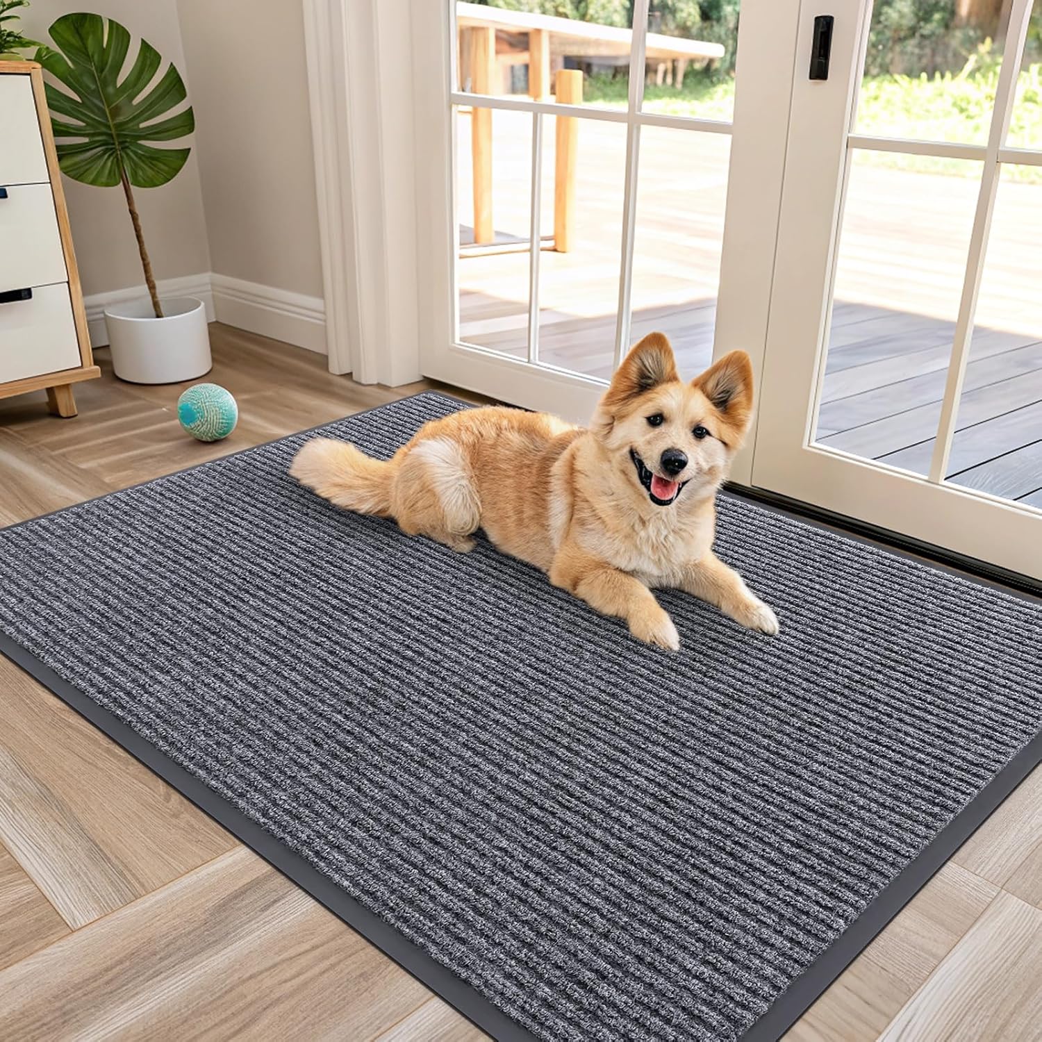 OLANLY Front Door Mat Indoor Outdoor Entrance, Waterproof Heavy Duty Doormat, Fade Resistant, Low Profile, Easy Clean Patio Porch Welcome Floor Mats for Entry, 47x32, Grey