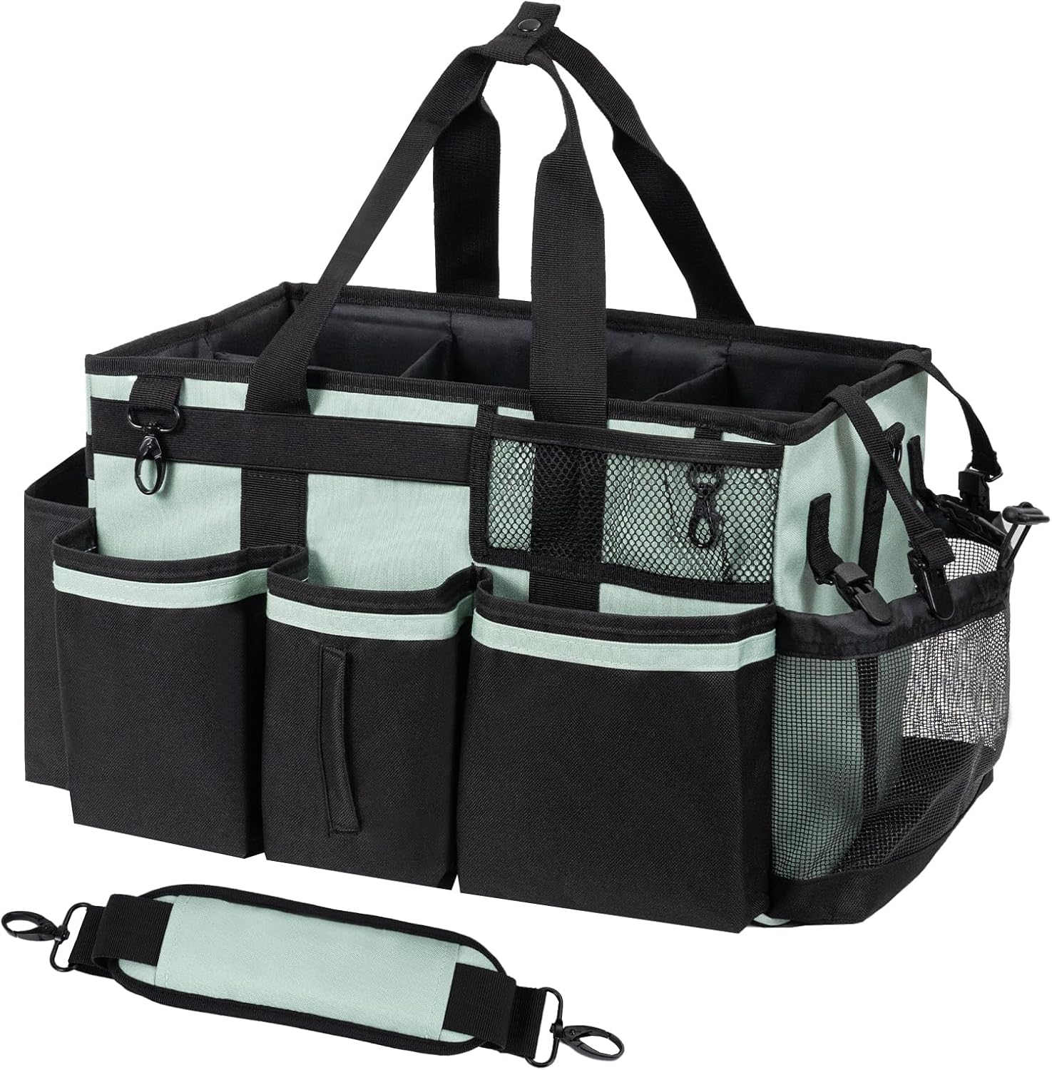 Wearable Cleaning Caddy, Cleaning Caddy Supplies Organizer with Handle & Shoulder Straps for Housekeepers, Under Sink & Car Cleaning Tool Organizers Bag with 4 Foldable Divider (Celadon)
