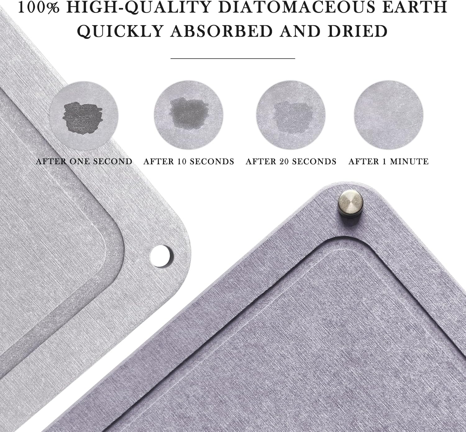 Large Diatomaceous Earth Stone Dish Drying Mats for Kitchen Counter,24"×16",Quick Drying,with 4 Non-Slip Stainless Steel Feet, Suitable for Various Countertops, Bowl Racks, Medium Gray