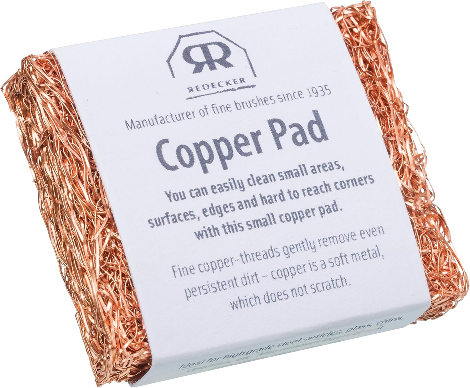 Redecker Copper Thread Mini Scrubber, 2 x 1-5/8 inches, Non-Abrasive Scouring Pad, Scrubber for Cleaning Small Areas, Surfaces, Edges, and Hard to Reach Corners, Made in Netherlands