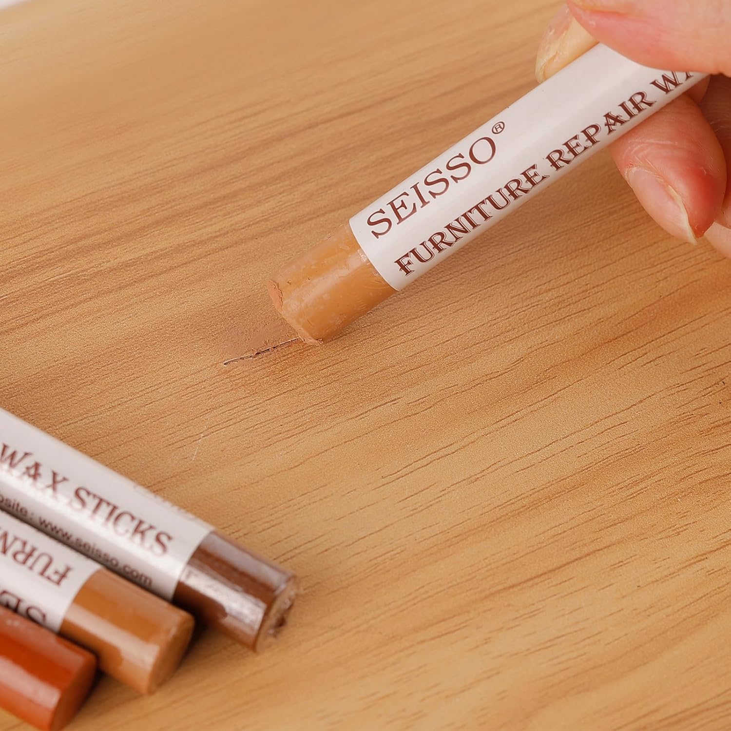 SEISSO Wood Filler Sticks- 6 Pcs, Furniture Repair Wax Crayons, Furniture Marking Repair - Scratch, Cracks, Hole, Table, Wood Floor, Guitar - Crimson Rose