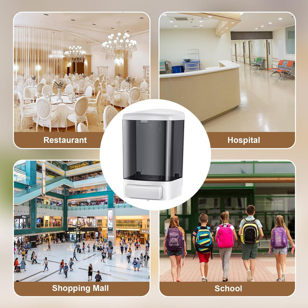 Hushee 4 Pcs Plastic Wall Mounted Soap Dispenser Commercial Manual Soap Containers Wall Dispenser for Kitchen Shower Hotel Liquid Shampoo Gel Chamber