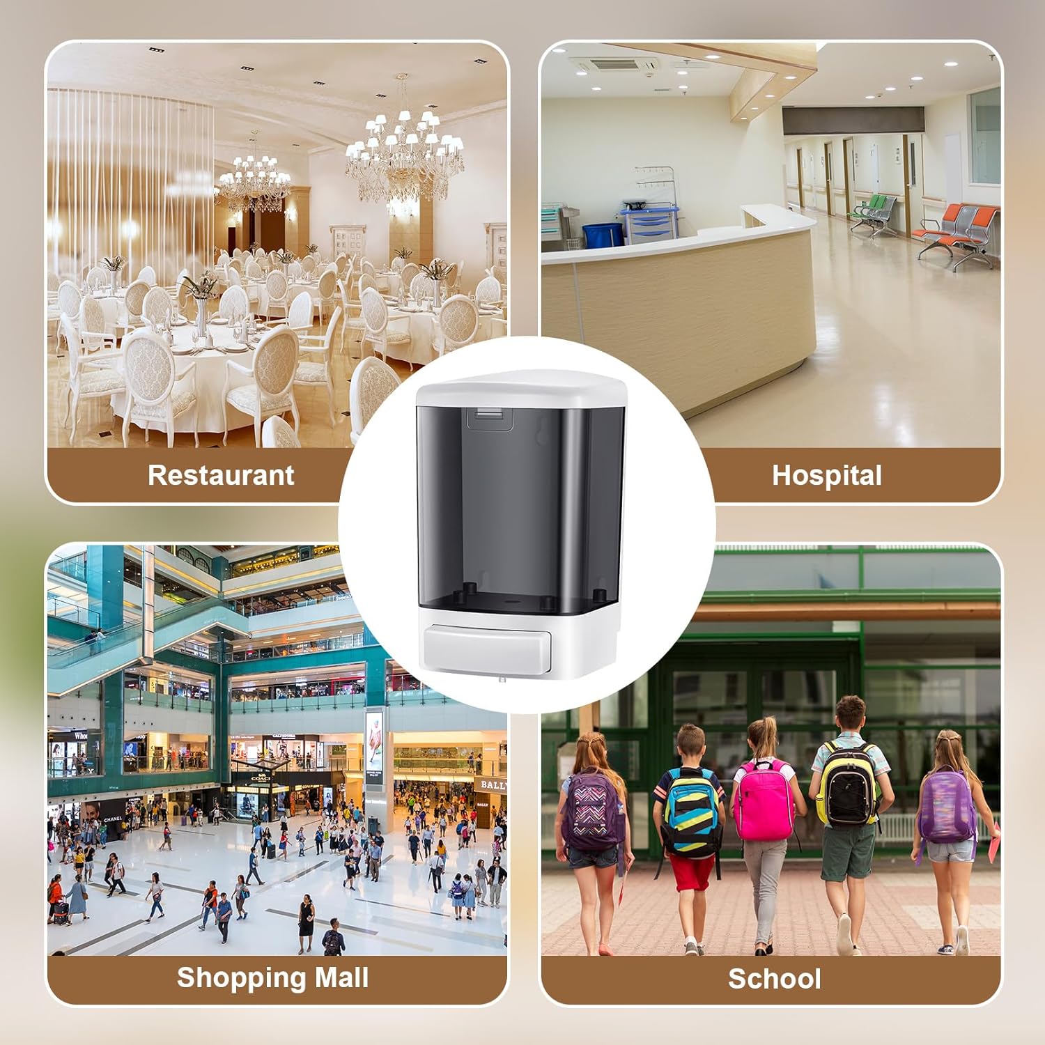 Hushee 4 Pcs Plastic Wall Mounted Soap Dispenser Commercial Manual Soap Containers Wall Dispenser for Kitchen Shower Hotel Liquid Shampoo Gel Chamber
