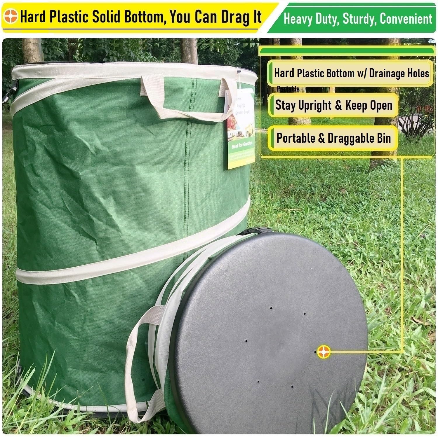 16-Gallon Collapsible Trash Can (16x19 in) Hard-Shell Bottom Yard Garden Bag for Pop-Up Trash Can,Recycling Bin,Yard Waste Container,RV Camping Waste Bin,Laundry Hamper,Lawn Grass,Leaf Bag,Weed Basket