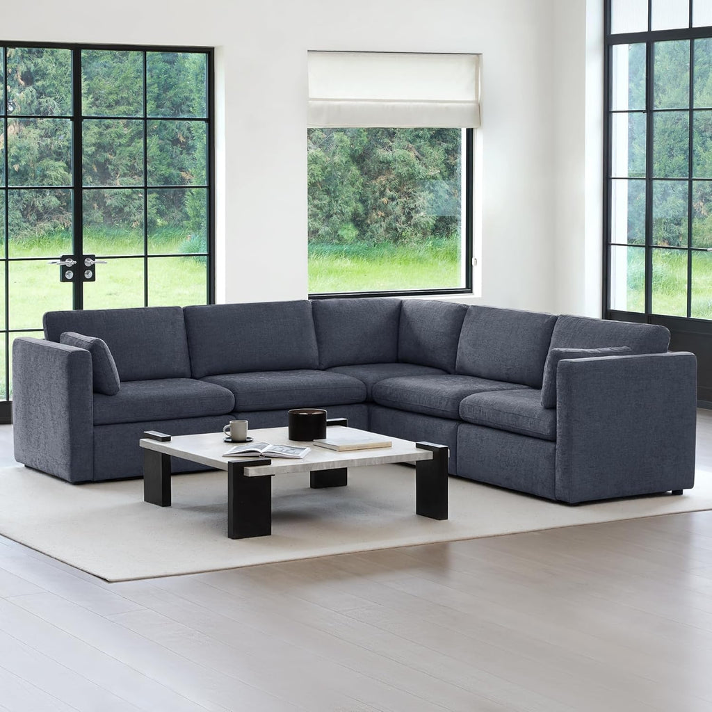 CHITA Oversized Modular Sectional Fabric Sofa Set, FSC Certified Extra Large 5 Seat V Shaped Cloud Couch for Living Room, 106 inch Width, 4 Seater and 1 Middle Corner, Blue