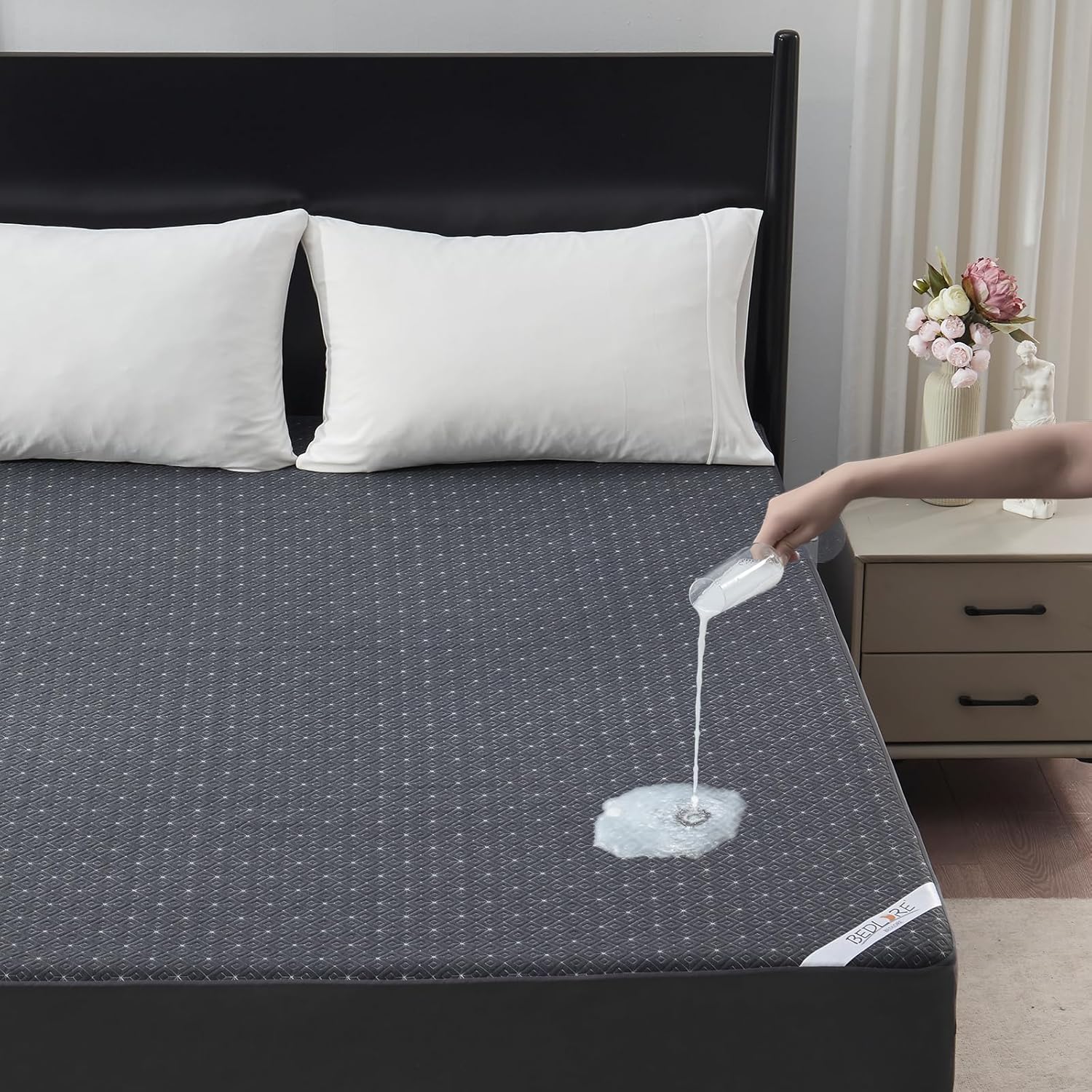 BEDLORE California King Mattress Protector, Waterproof Noiseless Mattress Cover with Deep Pocket for 6-18 inches Mattress, Soft Breathable Mattress Pad Machine Washable (Dark Gray)