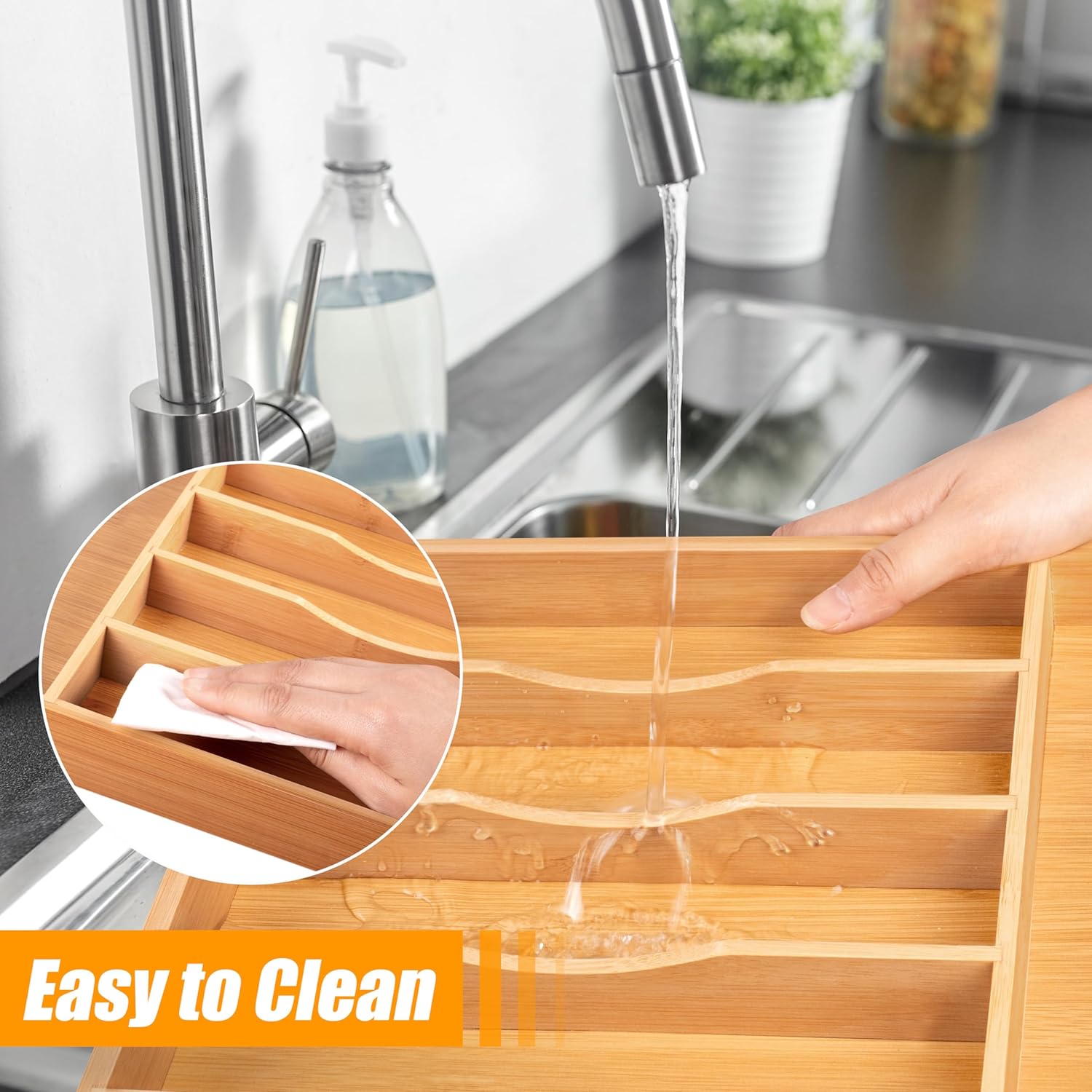 Bellsal Bamboo Silverware Drawer Organizer, Kitchen Utensil Drawer Organizers, 12"x15.7" Utensils Holder Cutlery Tray with Grooved Drawer Dividers for Kitchen Flatware Bedroom Office(7 Slot, Natural)