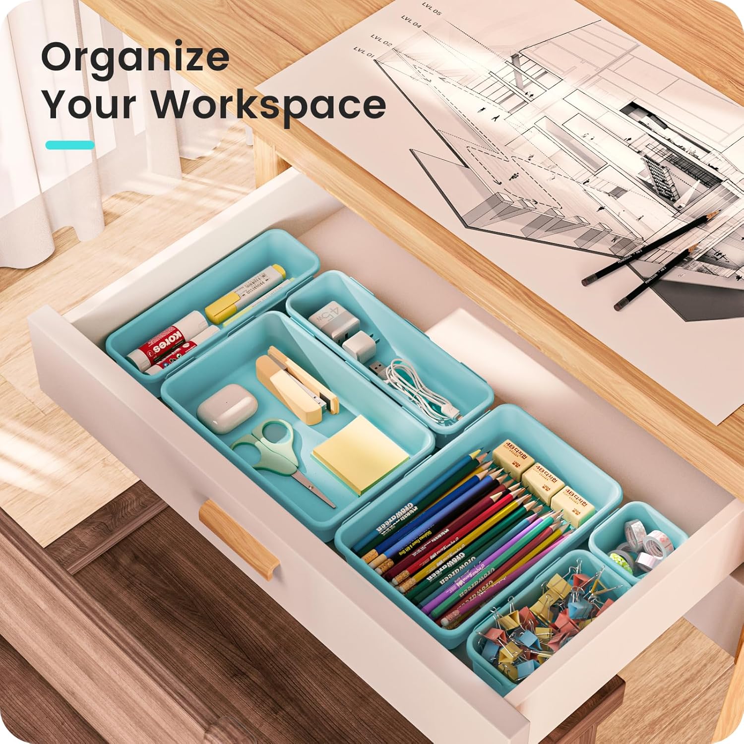 A-LuGei 【28PCS】 Drawer Organizer, Bathroom Organizers and Storage, Makeup organizer, Desk drawer organizer, Storage Bins for Kitchen Office Bedroom Vanity Jewelry Pantry Garage【Black】【4Size】