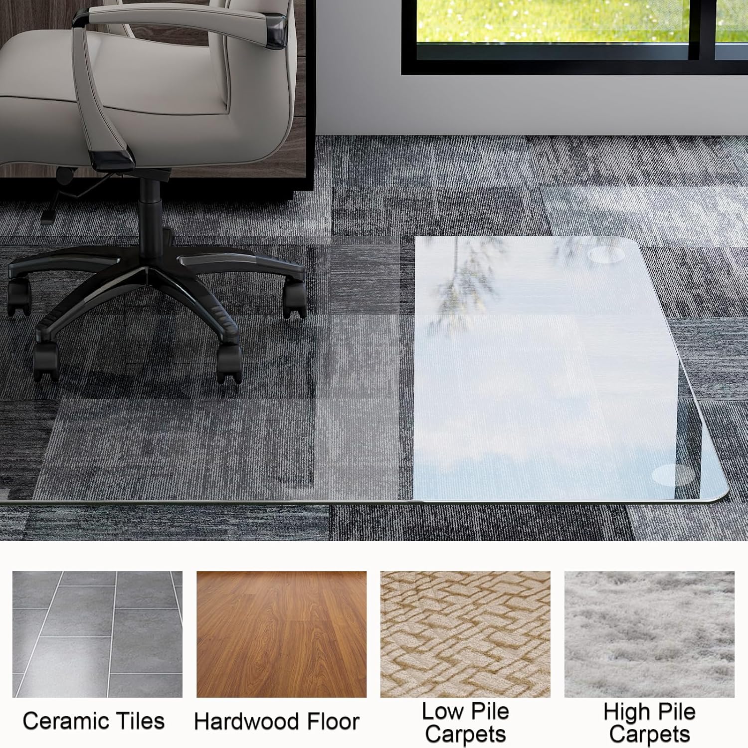 GLSLAND 47"x40" Tempered Glass Chair Mat Heavy-Duty Floor Protector for Carpet & Hard Floors Scratch-Resistant Office Computer Desk Mats Clear