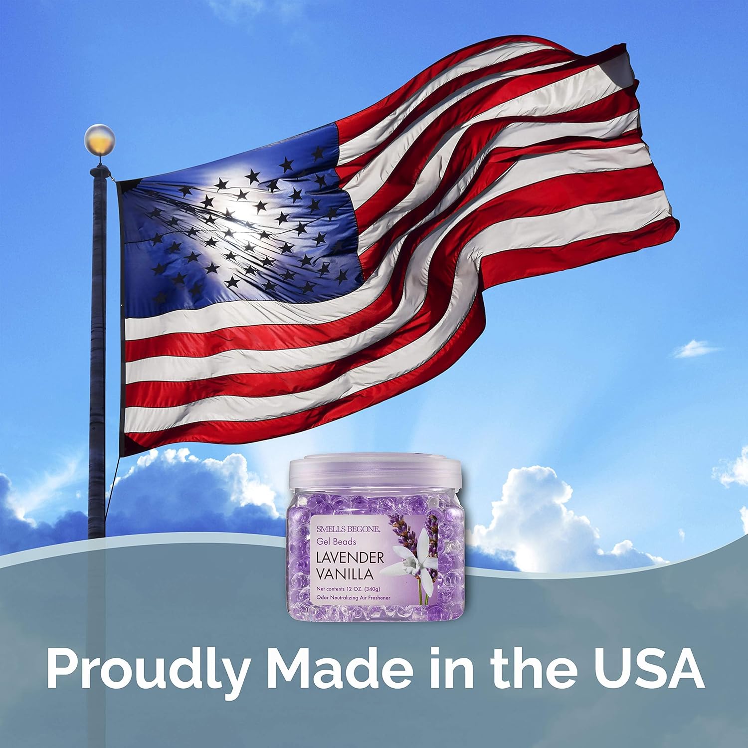 SMELLS BEGONE Odor Eliminator Gel Beads - 12 oz, Pack of 2 - Eliminates Odor in Bathrooms, Cars, Boats, RVs & Pet Areas - Air Freshener - Made with Essential Oils - Lavender Vanilla Scent