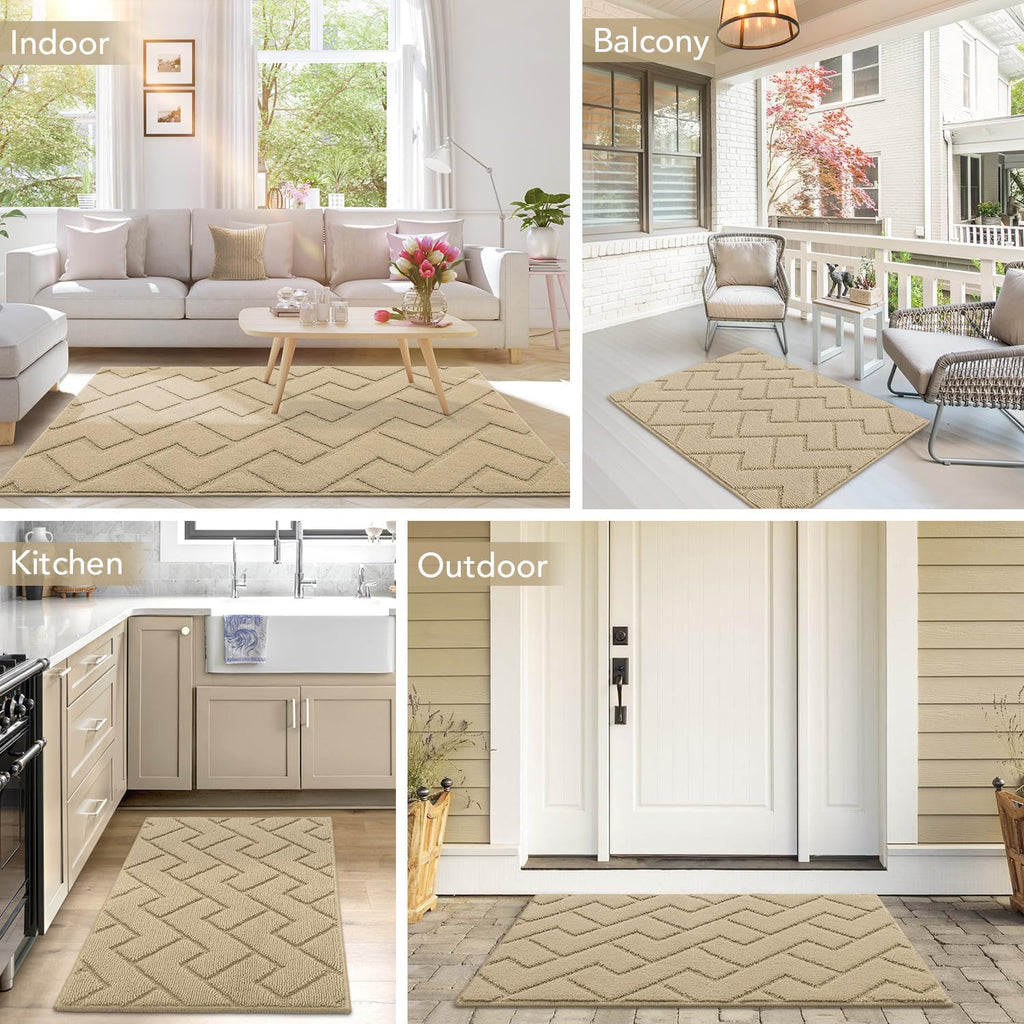 hicorfe Front Door Mat Outside Entrance,32"x40" Absorbent Muddy Dirt Resist Welcome Door Mats Outdoor Indoor,Stain and Fade Resistant,Non Slip Backing Entry Mat Doormat for Entryway(Beige)