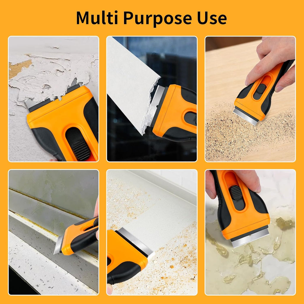 Razor Blade Scraper Tool with 15 Extra SK5 Blades - Multi-Surface for Glass Tile Window Car Cooktops - Stainless Steel, Cleaning & Paint Removal Tool