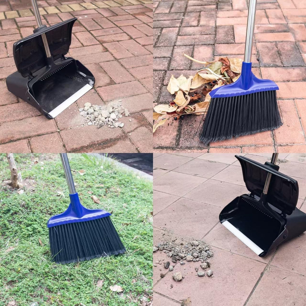 Kefanta Outdoor Heavy Duty 2 Brooms and Dustpan Set with Aluminum Flat Lip for Courtyard Garage Restaurant Lobby Patio Mall Market Office Shop Home Kitchen Office Floor