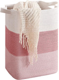 CLHMILY&Z 75L Laundry Hamper Rectangular Pink Rope Basket - 16x13x22 Inches - Dirty Clothes Storage Soft Organizer Bin for Blankets, Toys, and Nursery Essentials