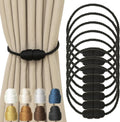 Magnetic Curtain Tiebacks Rope Curtain Tie Backs for Curtains 8 Pack Curtain Holders for Drapes Decorative Window Curtain Holdbacks, Black