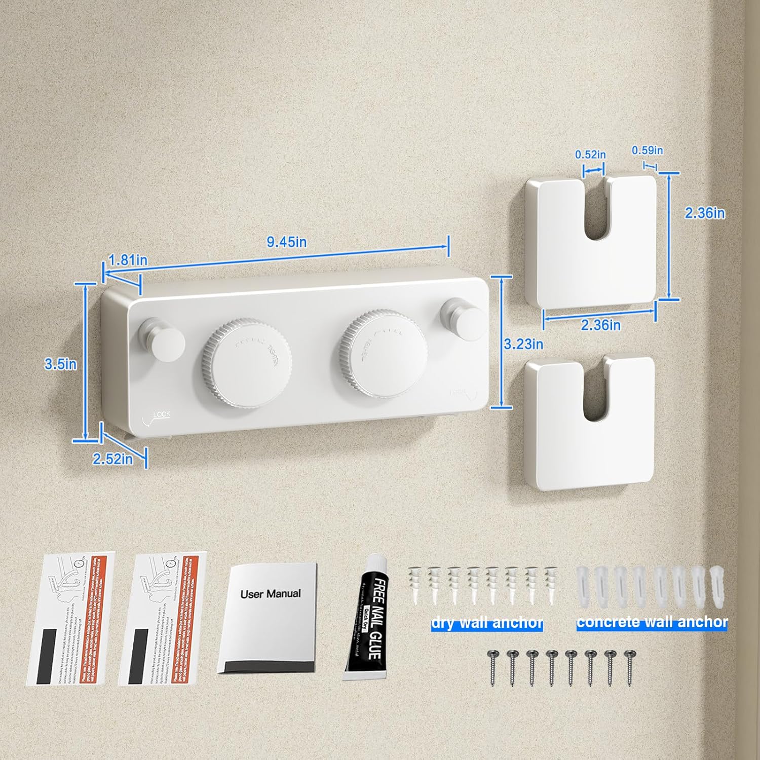 Retractable Twin Clothesline Indoor, Non-Sagging Outdoor Clothes Line Retracting Heavy Duty Clothes Drying Laundry Line Wall Mounted Stainless Steel Line-13.8Feets(Double Line-White)