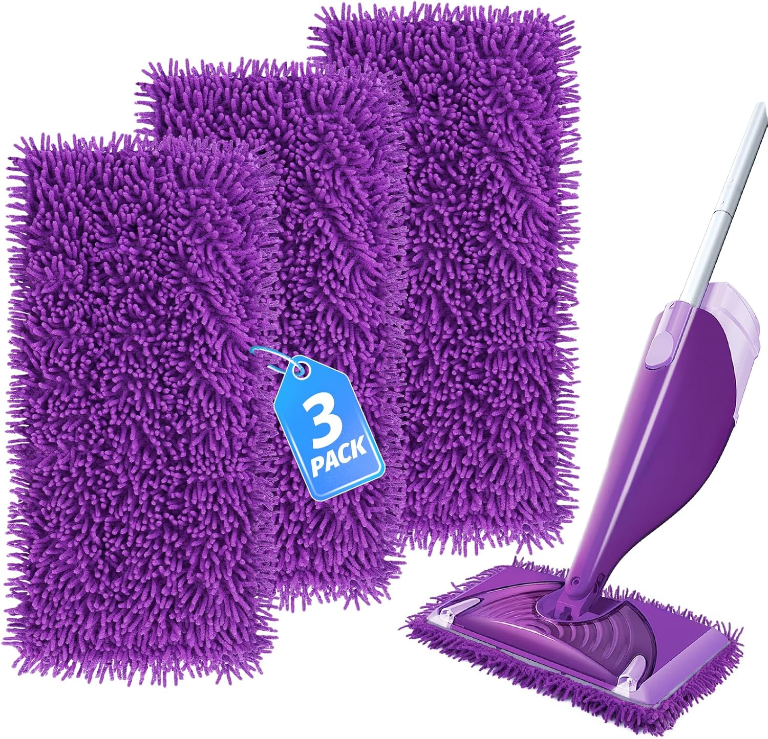 Wet Jet Pads Compatible with Swiffer Wetjet, Reusable Wet Jet Refill for Hardwood and Floor Spray Mop, Upgraded Fiber Mop Pads for Deep Cleaning (3 Pack)