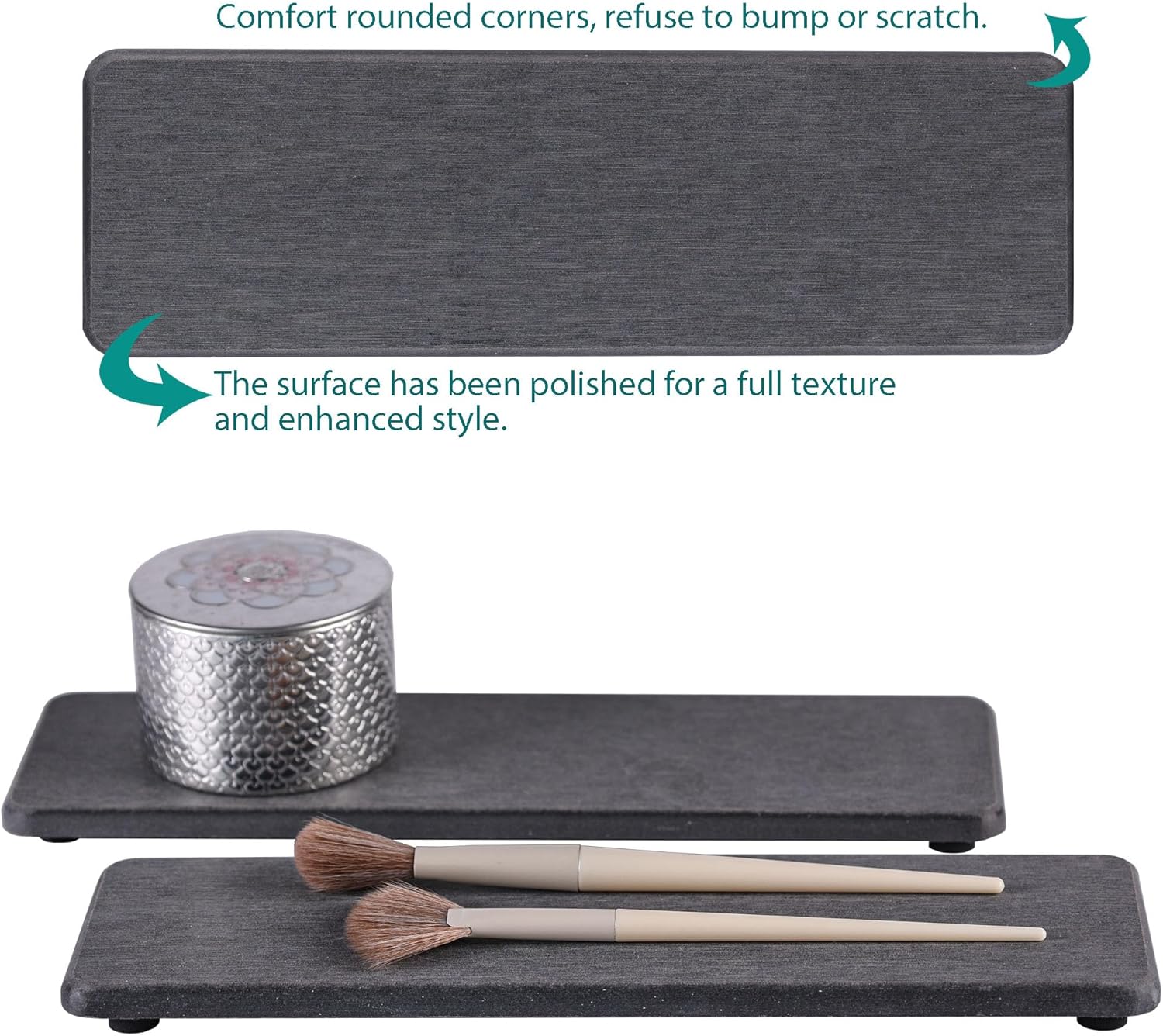 2 Pcs Water Absorbing Stone Trays, Kitchen/Bathroom Sink Soap Dish, Diatomite Tray Used for Hand Soap & Cosmetic Bottles in The Modern Home, 3.15" W x 10.2" L, Dark Gray