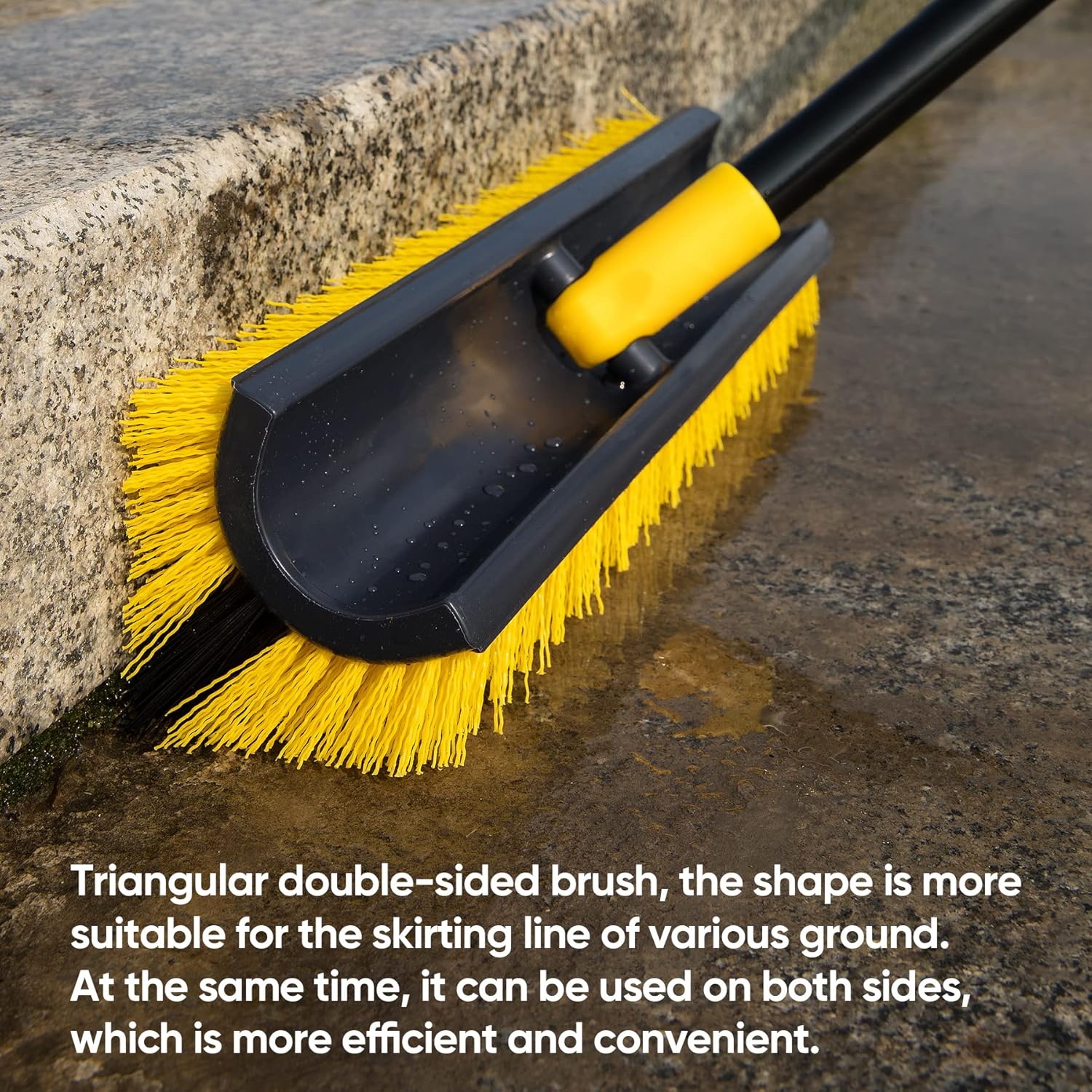 Yocada Double-Sided Floor Scrub Brush Triangle Brush Corner Crevice Cleaning Heavy Duty Stiff Bristle 65.5" for Cleaning Patio Bathroom Garage Kitchen Wall Deck Tub Tile