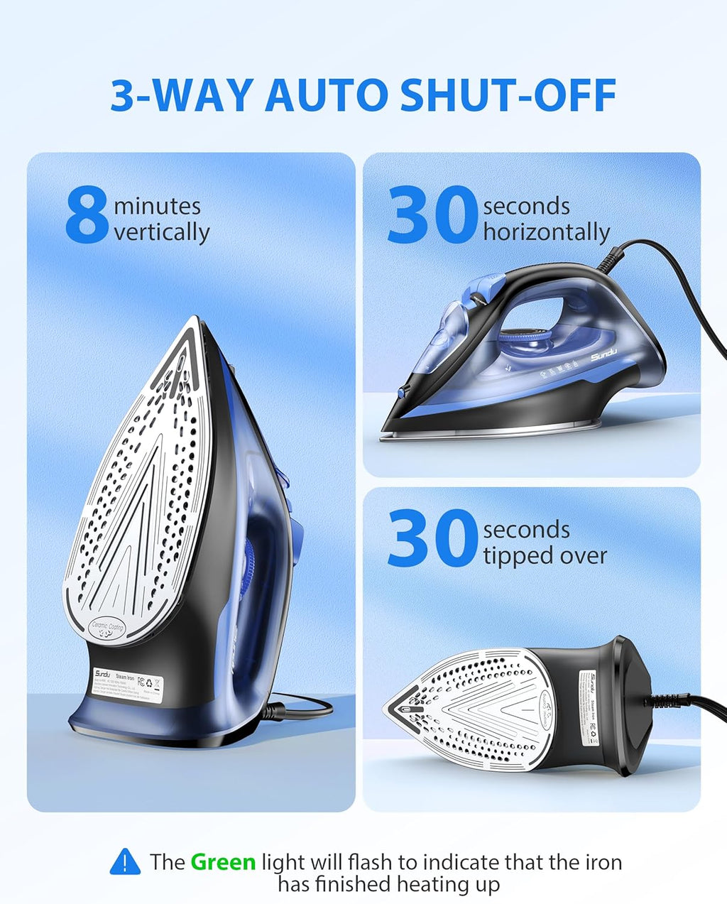 Sundu Steam Iron for Clothes with Rapid Heating Ceramic Coated Soleplate,1500W with Precise Thermostat Dial,Self-Cleaning, Auto-Off,11.84oz Water Tank for Home Clothes Ironing Use,0604C
