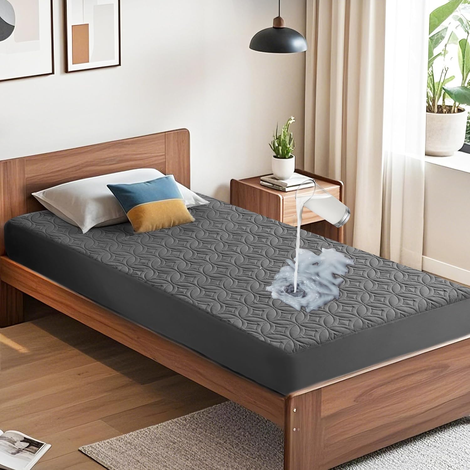 BEDLORE Waterproof Mattress Protector, Twin XL Size Mattress Pad with Deep Pocket 6"-15" Depth, Soft Breathable Dirt-Proof Bed Mattress Cover for Bedroom, College Dorm (Gray)