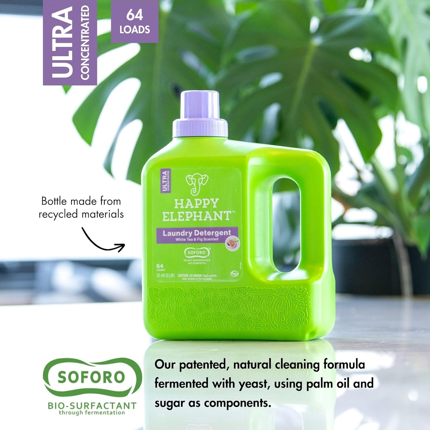 Happy Elephant Liquid Laundry Bundle, White Tea & Fig Scent, Natural Laundry Detergent & Fabric Softener, Plant Based, Stain Remover & Fabric Conditioner, Gentle on Skin, 64 Fl Oz Each, 2 Pack