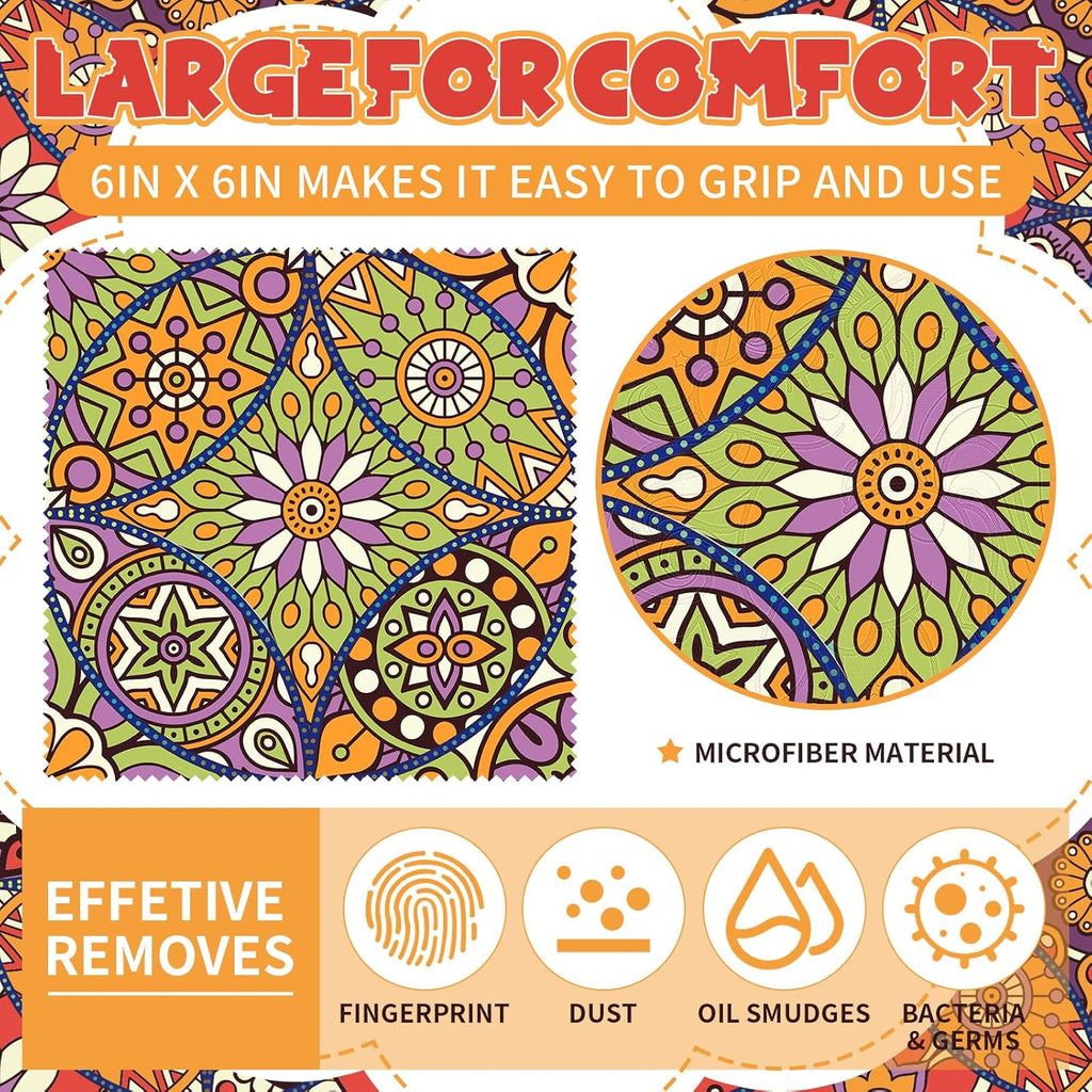 Sinmoe 20 Pcs Microfiber Cleaning Cloth Microfiber Cloth Gift Soft Multicolor Glasses Cleaner for Eyeglasses Camera Lens Cell Phone Screens Glasses, 6 x 6 Inches(Mandala)