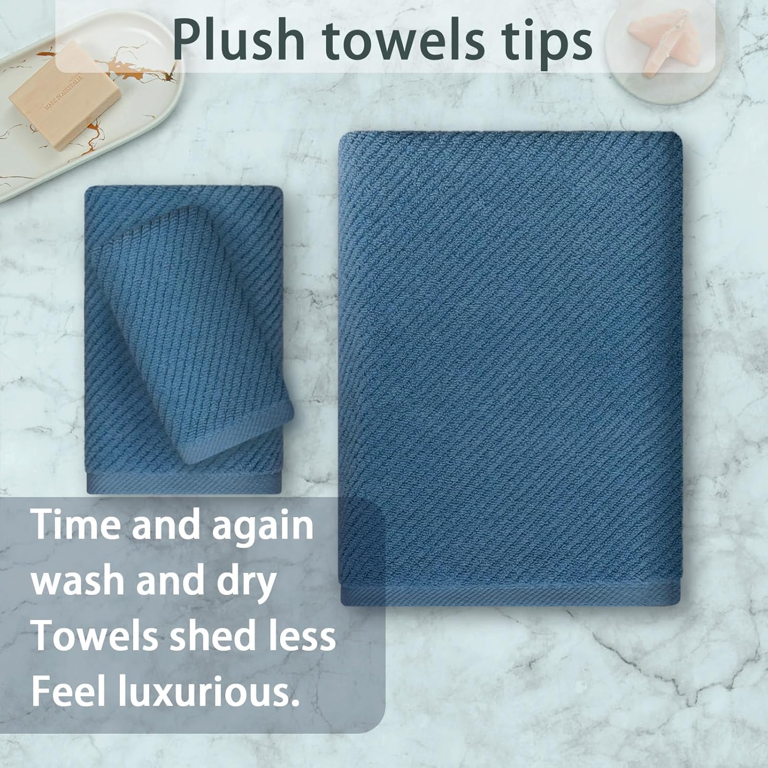 VOOVA & MOVAS Labrador Blue Towels for Bathroom, 100% Cotton | Quick Dry | Soft | Thick, 3 Piece Towel Set, 1 Large Bath 30" x 56", 1 Hand 18" x 28", 1 Wash Cloth 13" x 13", Bathroom Essentials