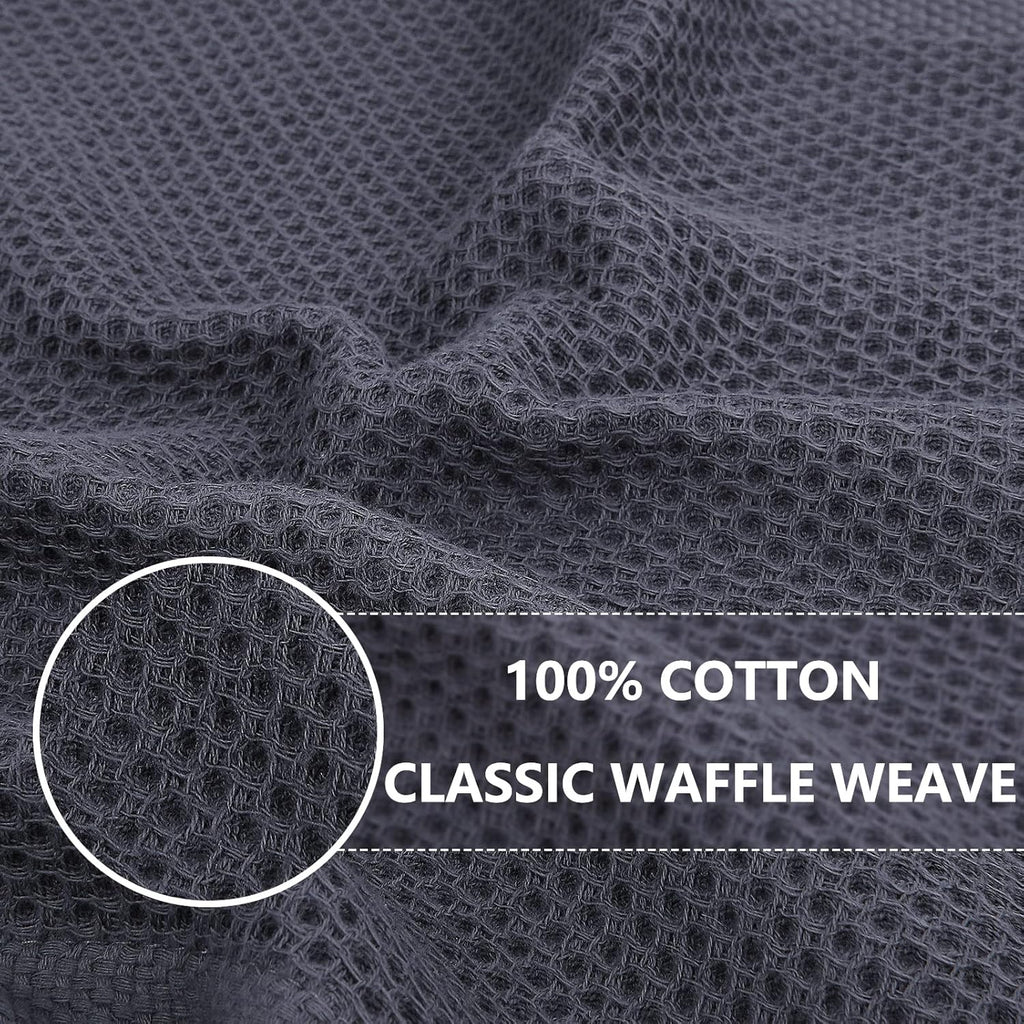 Homaxy 100% Cotton Waffle Weave Kitchen Dish Towels, Ultra Soft Absorbent Quick Drying Cleaning Towel, 13 x 28 Inches, 8-Pack, Dark Grey