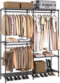 Clothes Rack, Portable Closet, 54.3 Inch Large Capacity Wardrobe Closet, Clothes Storage Organizer with Shelves and 3 Hanging Rods, Easy to Assembly, Black PCT022B01